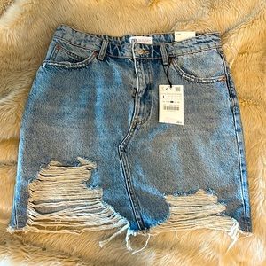 Zara Denim Distressed Mini Skirt